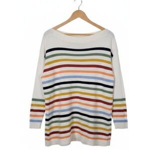 Ann Taylor loft womens 2xl boat neck stripe sweater slouchy red green cream